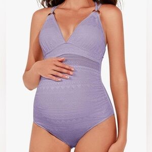 Summer Mae Maternity One Piece Swimsuit V-Neck Hollow O-Ring Linked Violet 10
